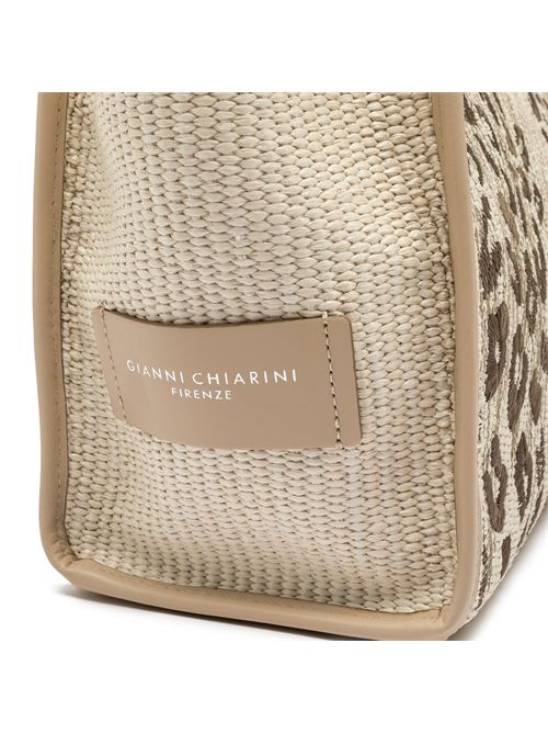 Shopping bag Marcella in paglia con ricamo animalier Sabbia GIANNI CHIARINI | BS 12410/COMM WLDRBLSABBIA